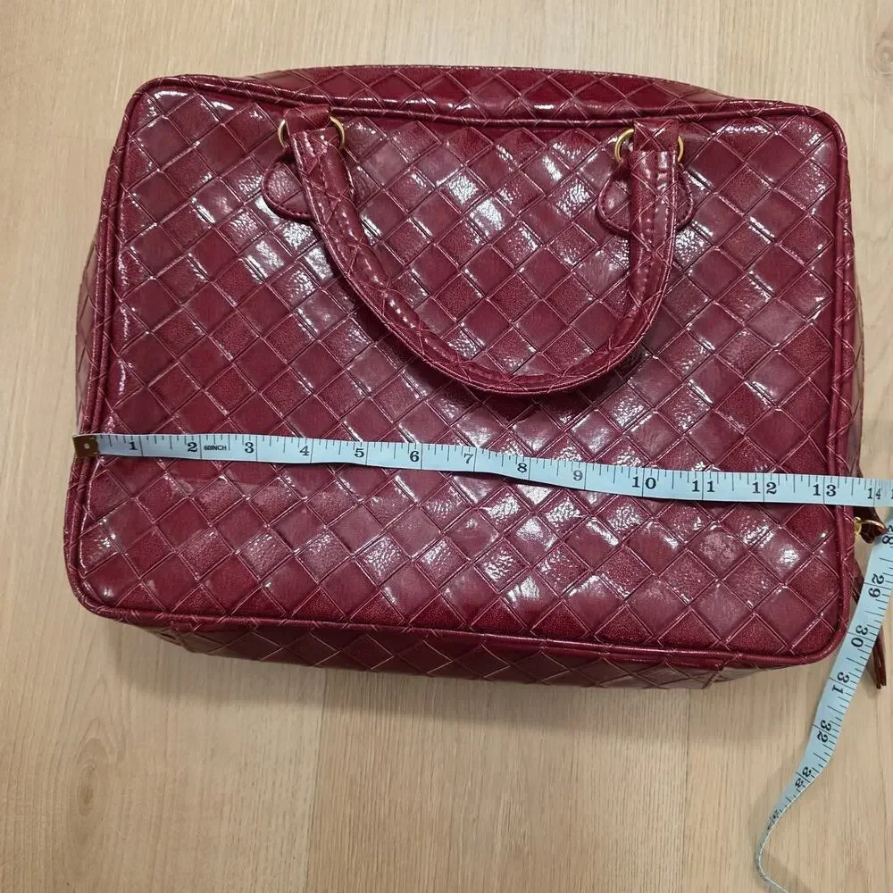 Estee Lauder‎ Red Leather Quilted Rectangular Classic Makeup Cosmetics Bag